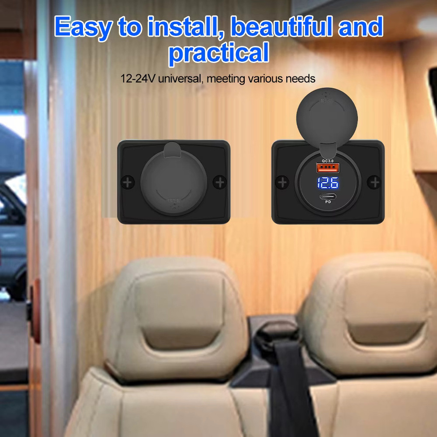 Kankeirr Wasserdichte USB PD und QC3.0 Schnelllade-Steckdose mit Schiebekappe für Autos, Boote und Wohnmobile, Schwarz - Bild 6