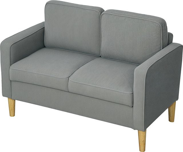 HOMCOM 2-Sitzer Sofa mit Cordoptik und Stauraum, modernes Polstersofa mit Kissen und Holzbeinen, Hellgrau, B: 117 cm, T: 63 cm, H: 79 cm - Bild 1