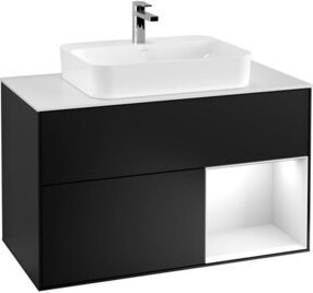 V&B Waschtischunterschrank Finion 100 mit Wandbeleuchtung, Schwarz lackiert, B/T/H: 100 x 50,1 x 50,1 cm - Bild 1