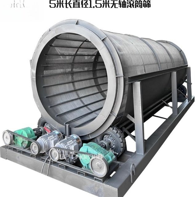 Elektrische Trommelsiebmaschine in Weiß und Grau, rotierende zylindrische Siebmaschine und Rollensieb ohne Sägemehl - Bild 1