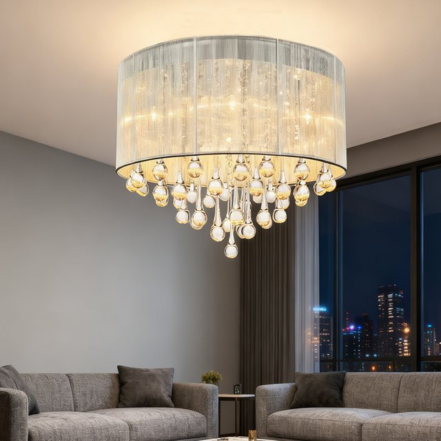 LINCCW LED Kristall Kronleuchter Modern Runde Anhänger Lampe mit Regentropfen Design in Transparent und Warmweiß, Durchmesser: 45 cm - Bild 1