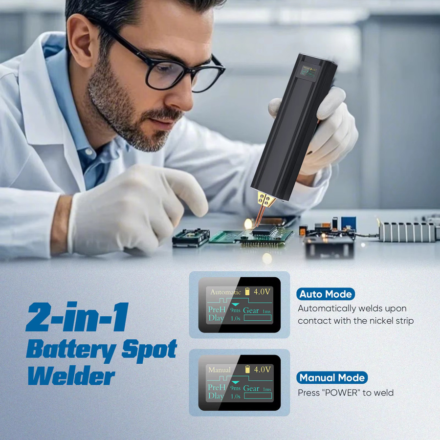 Rbefeuly 2-in-1 Akku-Punktschweißer in Schwarz mit 5000 mAh, automatischer und manueller Funktion sowie 80 einstellbaren Geschwindigkeiten für DIY-Batterien - Bild 2