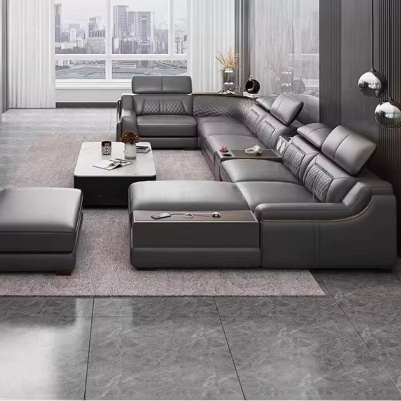 UOSU Echtleder Wohnzimmersofa in modernem und klassischem Design, gerade Ledersofas für dein Wohnzimmer, Breite: 287 cm, Tiefe: 95 cm, Höhe: 287 cm - Bild 2