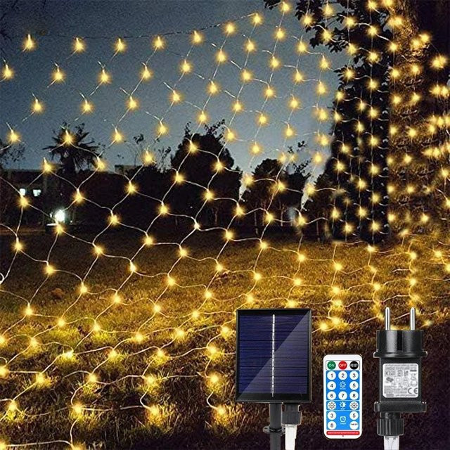 Solar LED Weihnachtsnetz Lichterkette Warmweiß für Garten Hochzeit und Party B/H: 6 x 4 m - Bild 1