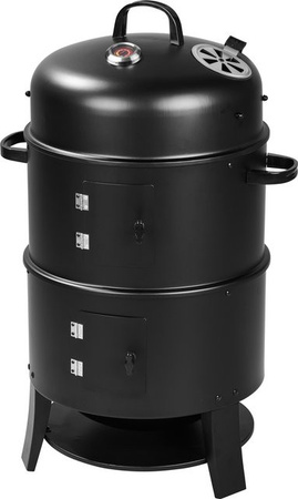 GRILLMEISTER 3in1 Räucherofen aus Stahl mit Thermometer, Wasserschüssel, Kohlenschale und Räucherhaken für Holzkohle