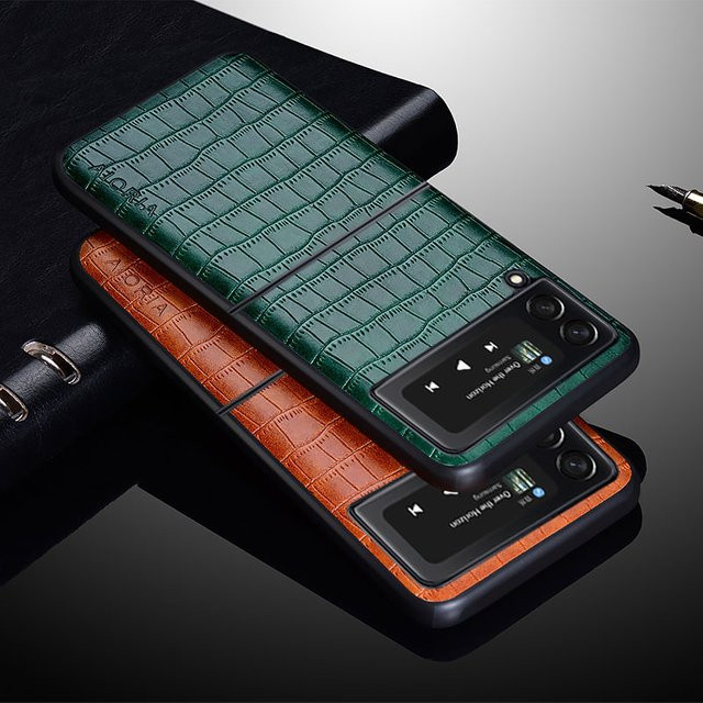 Luxus Krokodil Leder Schutzhülle für Samsung Galaxy Z Flip 7 FE, 6, 5, 4, 3 5G in Braun oder Grün - Bild 1