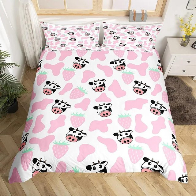 Bettbezug Set mit Kuhdruck Doodle Cartoon Design von Your Warm Home, Farbe Weiß, Material Polyester, B/H: 140 x 210 cm, inklusive 2 Kissenbezüge (50 x 70 cm) - Bild 1