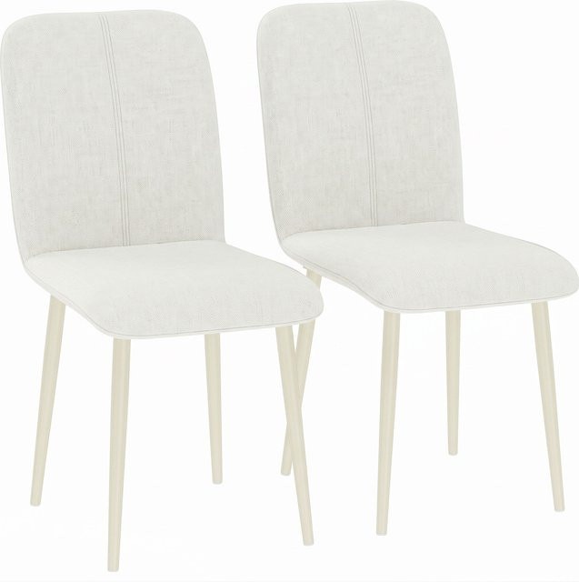 HOMCOM 2er-Set Esszimmerstühle in Leinenoptik mit gepolstertem Sitz und Metallbeinen, Farbe: Creme/Beige/Weiß - Bild 1