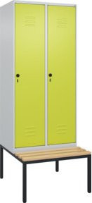 C+P Spind Classic PLUS Garderobenschrank mit Sitzbank, 2 Abteile, Farbe Grau/Grün/Schwarz, B/T/H: 212 x 80 x 81,5 cm - Bild 1