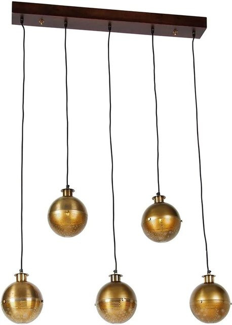 QAZQA Industrielle Hängelampe in Bronze und Braun mit Holz und Metall, 5-flammig, dimmbar, E27 - Bild 1