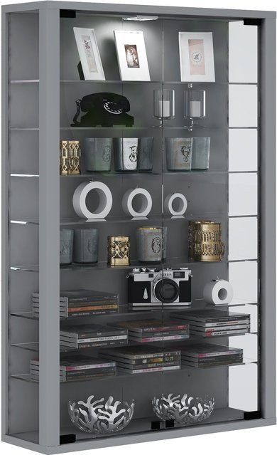 Wandvitrine VCM Vitrosa Mini in Silber mit LED-Beleuchtung, Glas und Holz, B/H/T: 59 x 91 x 19 cm - Bild 1