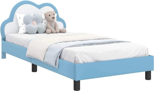 vidaXL Kinderbettgestell mit Kopfteil in Blau aus Holzwerkstoff und PU-Leder, B/T/H: 90 x 200 x 80 cm - Bild 1