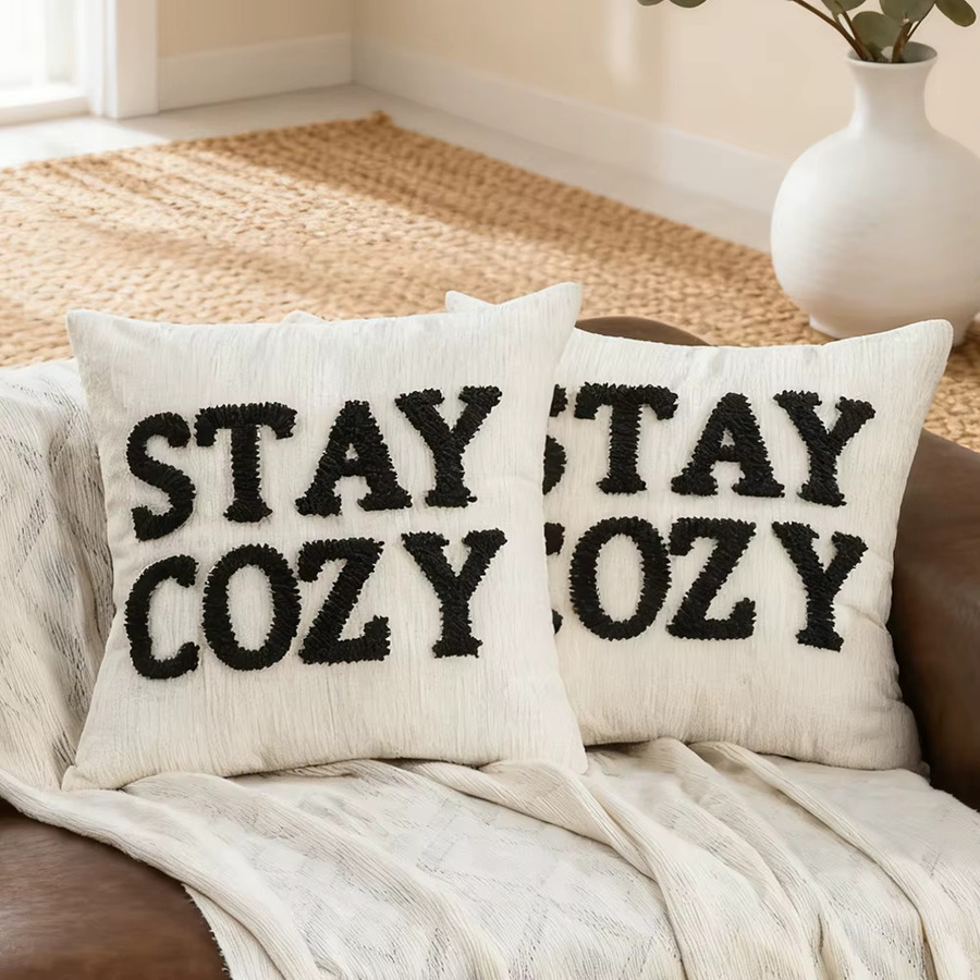 BUYNOW Chenille Kissenbezug mit Schleifen-Motiv und Stickerei im Boho-Stil, Schwarz, 30 x 30 cm - Bild 3