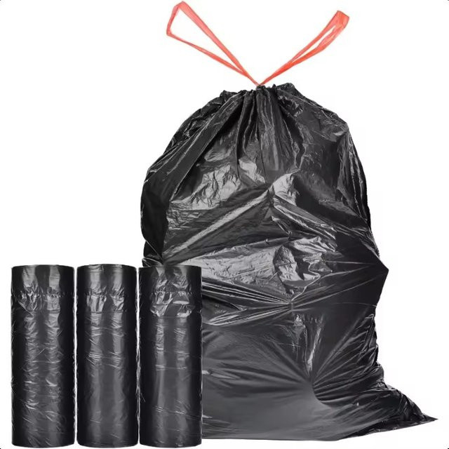 15 Rollen schwarze Kordelzug-Müllsäcke aus Kunststoff für Garten, Büro und Küche - Bild 1