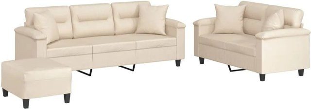 vidaXL 3-teilige Sofagarnitur aus Mikrofasergewebe in Beige mit 3-Sitzer-Sofa, 2-Sitzer-Sofa und Fußhocker - Bild 1