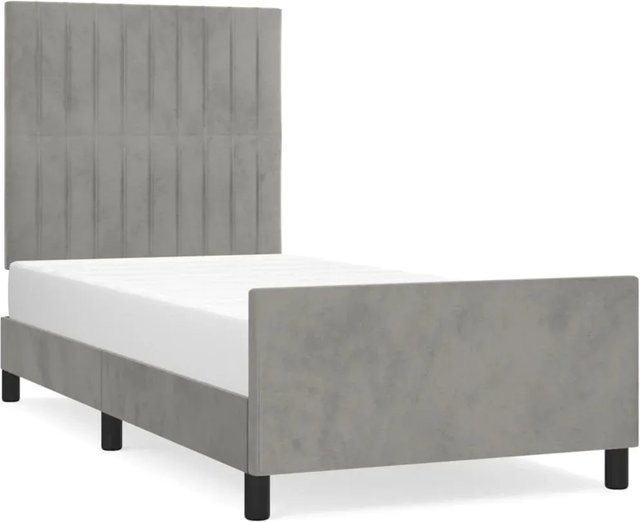 vidaXL Bettgestell mit Kopfteil aus Samt in Hellgrau, B/T/H: 90 x 190 x 128 cm - Bild 1