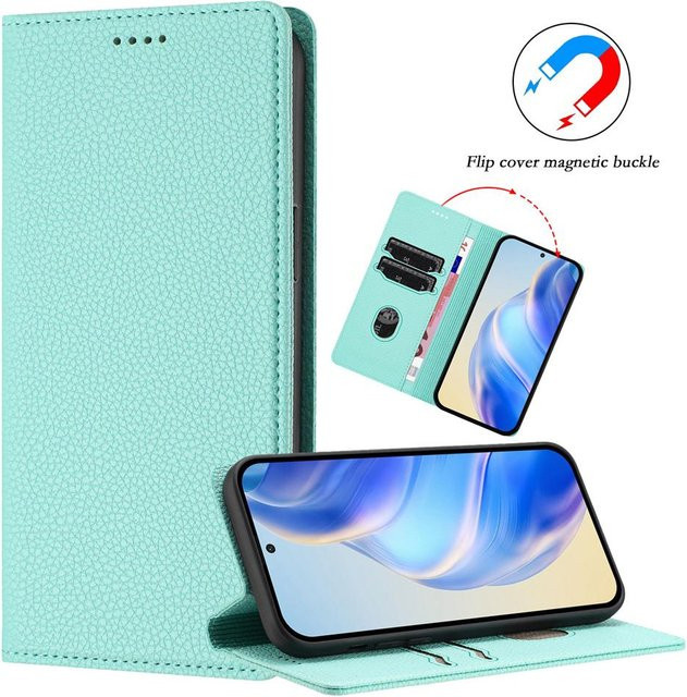 Magnetische Handyhülle mit Geldbörsenfächern für Oppo Reno 11 F in Türkis - Bild 1