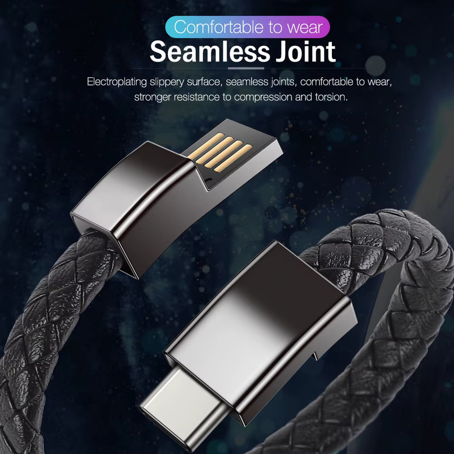 Nephy Tragbares Leder Armband USB Ladekabel für Micro USB und USB-C in Schwarz - Bild 5