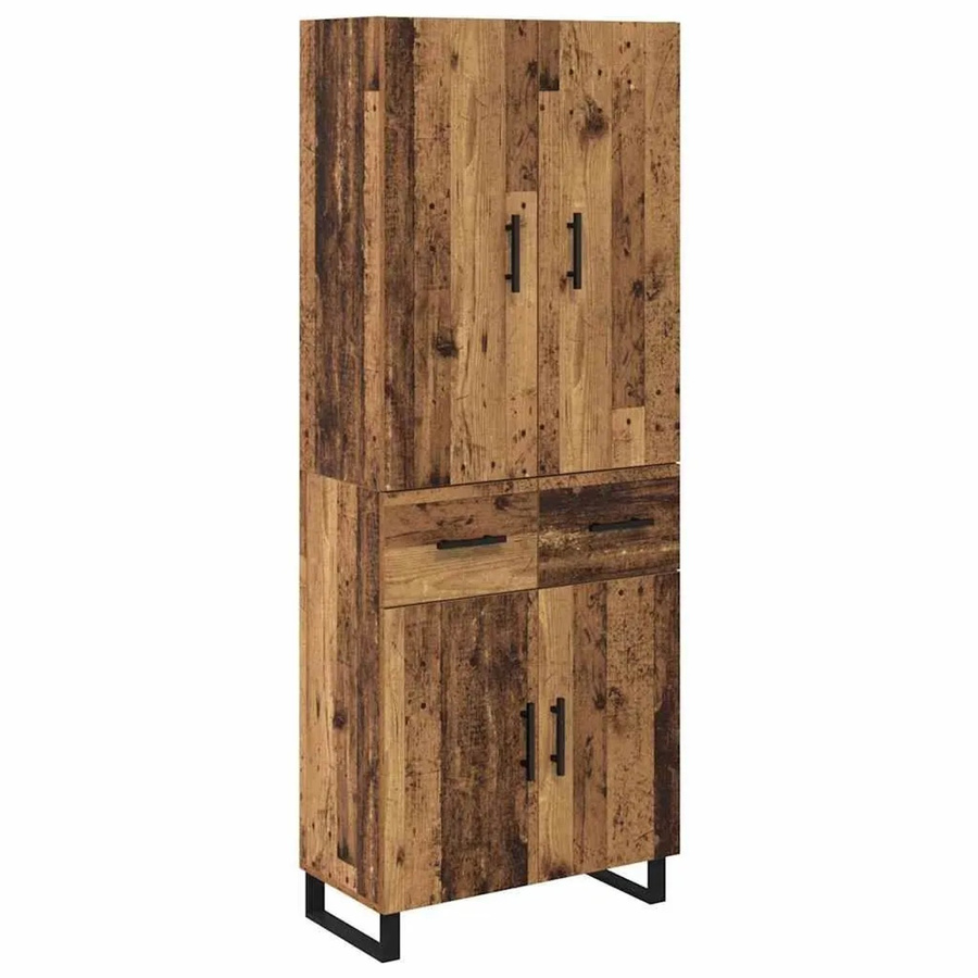 vidaXL Highboard 2-teilig in Altholz-Optik mit Glasfront, Schubladen und Regalfächern, Braun, B/T/H: 180 x 34 x 69,5 cm - Bild 2