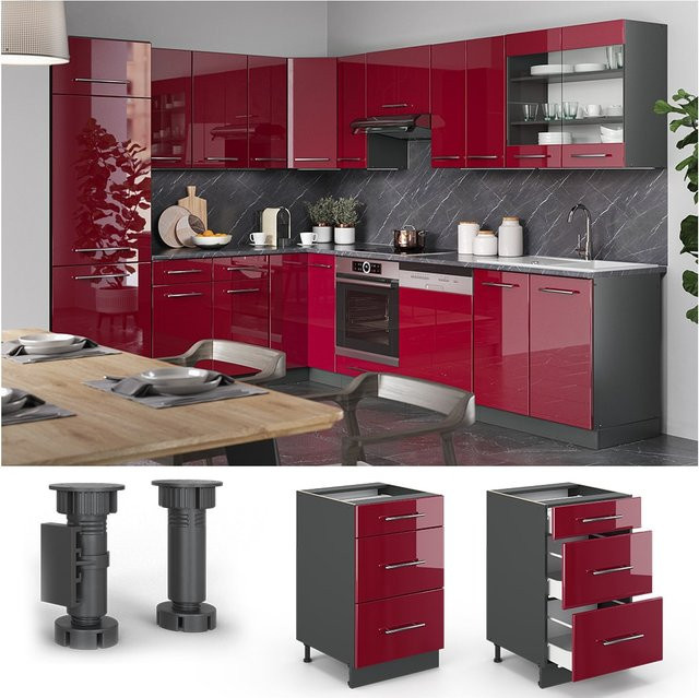Vicco Küchenunterschrank Fame-Line Bordeaux Hochglanz Anthrazit Breite: 50 cm - Bild 1