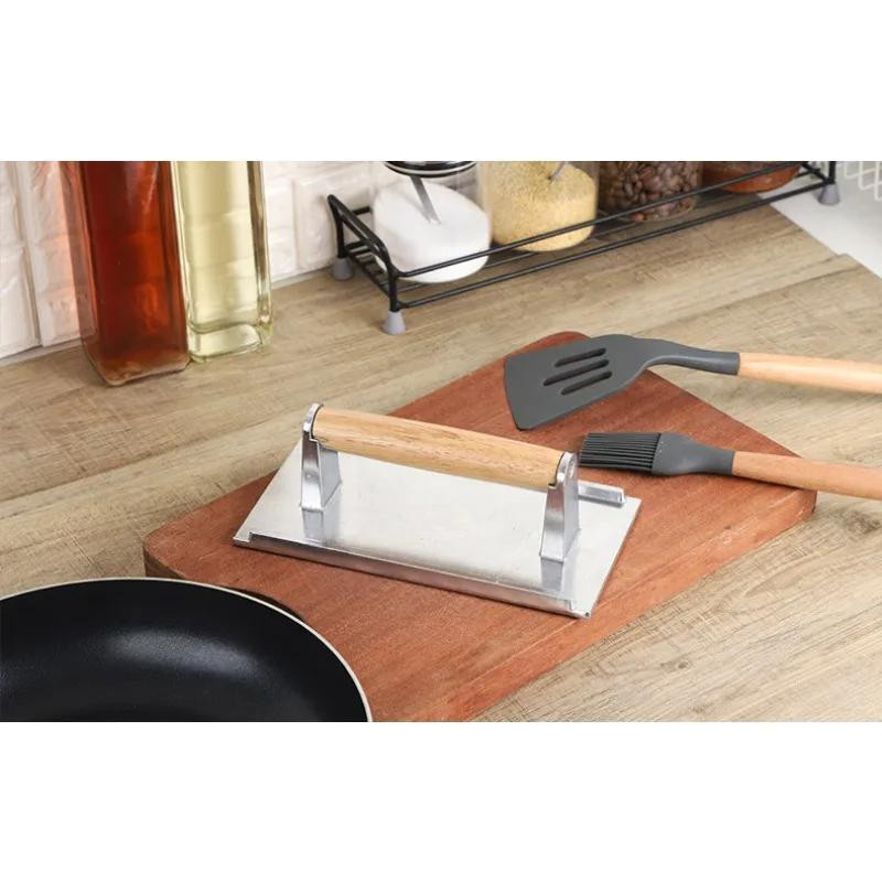 Edelstahl-Grillpresse in Silber für Steak, Burger und Speck als rechteckiges Grillgewicht - Bild 2