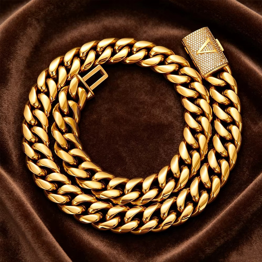 NUOYA Halskette Edelstahl, Gold, Zirkonia, Unisex - Bild 2