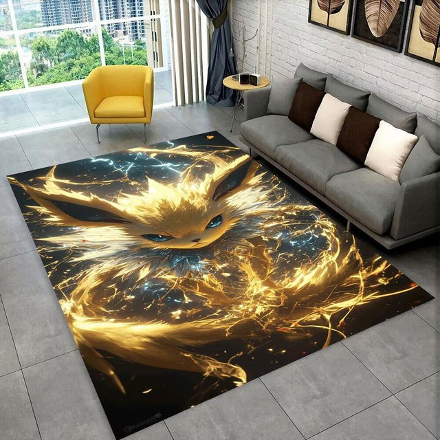 Pikachu Pokemon Teppich für Wohnzimmer und Schlafzimmer, rutschfeste und waschbare Kinderfußmatte aus Polyester, B/L: 100 x 150 cm, Mehrfarbig - Bild 1