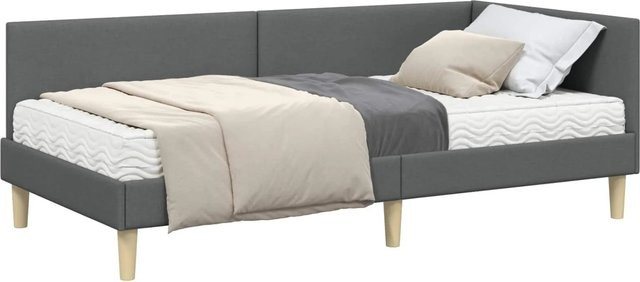 vidaXL Eckbettgestell mit Matratze, 2-teiliges Set, Grau, Stoff, B/T: 90 x 200 cm - Bild 1