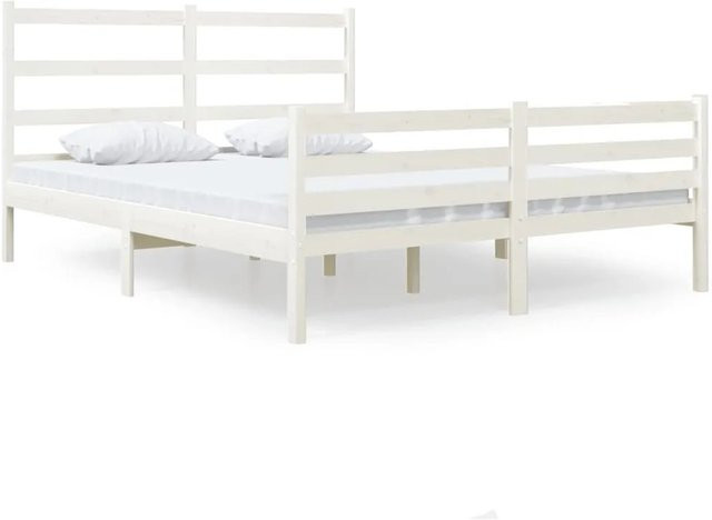 vidaXL Massivholzbett aus Kiefer in Weiß, rustikales Bett mit Lackierung, B/T/H: 120 x 190 cm - Bild 1