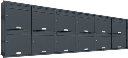 AL Briefkasten-System für 12 Parteien, Einbau-Briefkastenanlage, grau, B/H/T: 233,8 x 72,4 x 11,6 cm - Bild 1