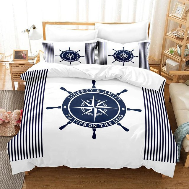 Nautisches Bettwäsche-Set Your Warm Home mit Anker- und Segelschiff-Print, Weiß, B/H: 135 x 200 cm - Bild 1