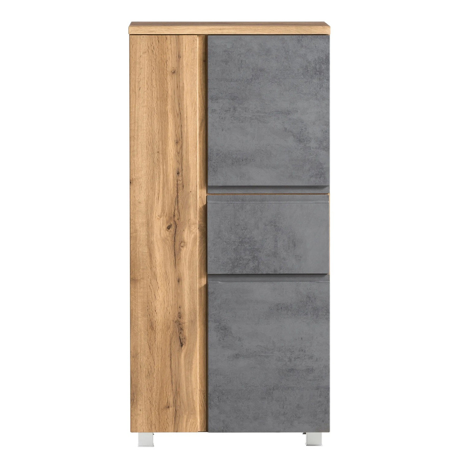 Held Möbel Midischrank Ancona in Betongrau-Wotaneiche mit Soft-Close-Türen, Breite: 65 cm, Höhe: 130 cm, Tiefe: 35 cm - Bild 2