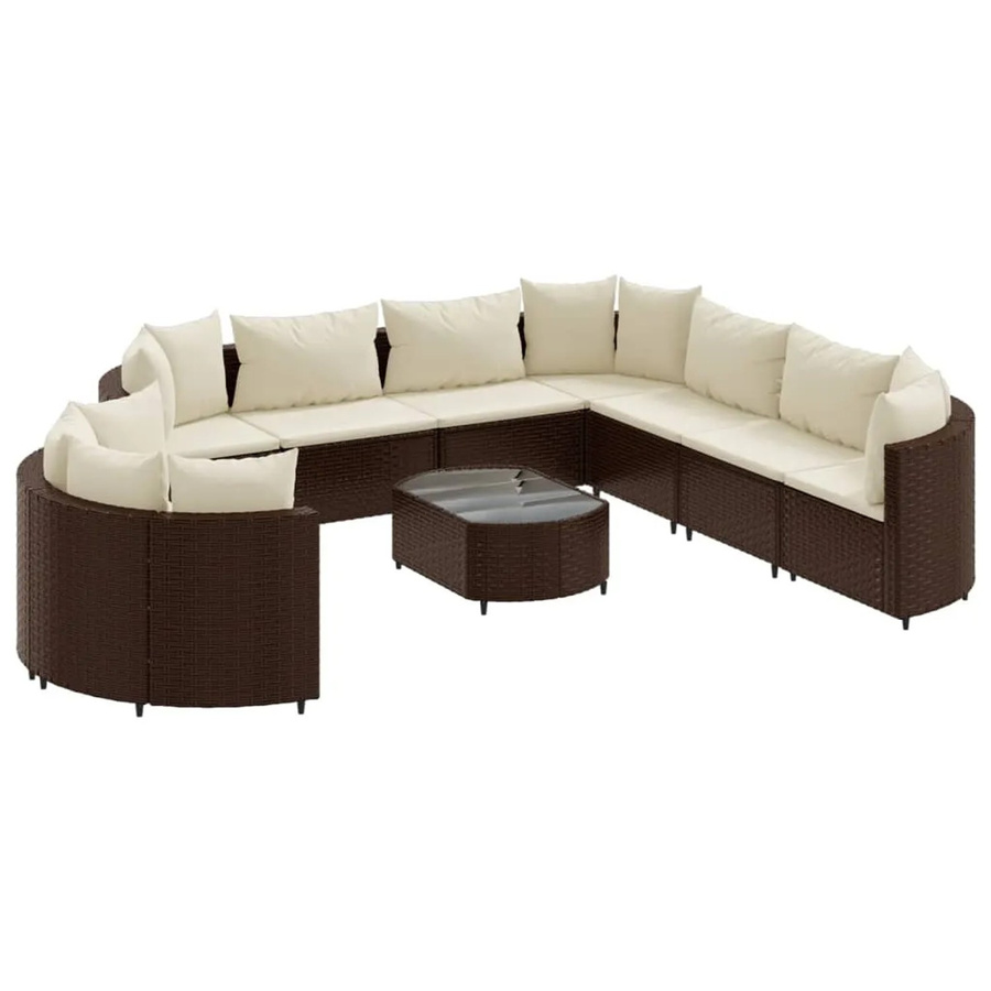 vidaXL 10-tlg Garten-Sofagarnitur aus braunem Poly-Rattan mit cremeweißen Kissen und Couchtisch - Bild 2