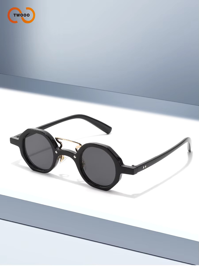 TWOOO Sonnenbrille, Unisex, Rund, Vollrand, Schwarz - Bild 1