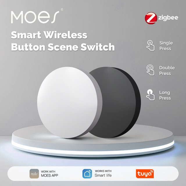 MOES Tuya ZigBee Smart Wireless Button Szenenschalter in Weiß, batteriebetriebene drahtlose Fernbedienung für Multi-Szenen-Verknüpfung - Bild 1