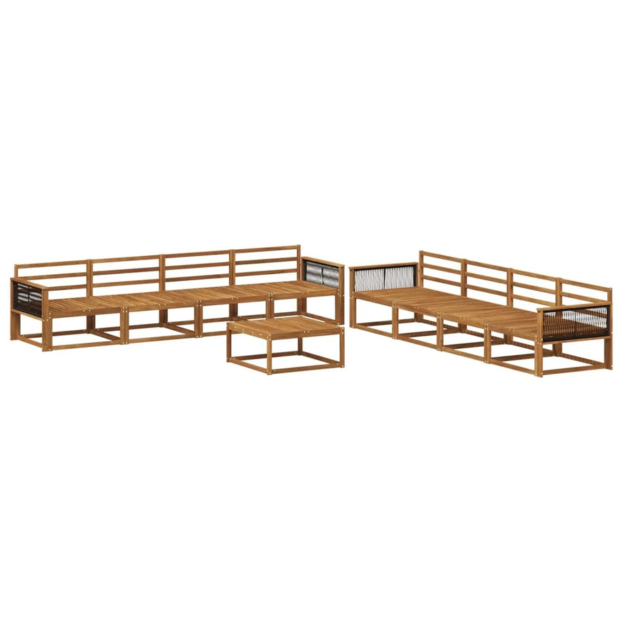 vidaXL Outdoor-Sofagarnitur aus Massivholz Akazie in Braun, 9-teiliges L-Shape Set mit Tisch und Kissen - Bild 2