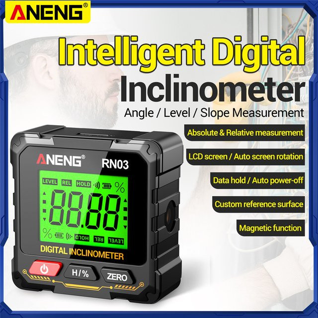 ANENG RN02/RN03 Laser-Digital-Neigungsmesser, magnetisches 4-seitiges Winkelmessgerät mit 360 Grad Rotationsmessung, Schwarz - Bild 1