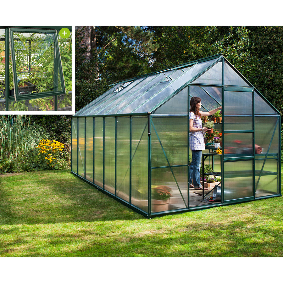 Vitavia Gewächshaus Meridian 11500 in Smaragdgrün mit Polycarbonat-Platten und Schiebetür, 11,5 m² - Bild 3
