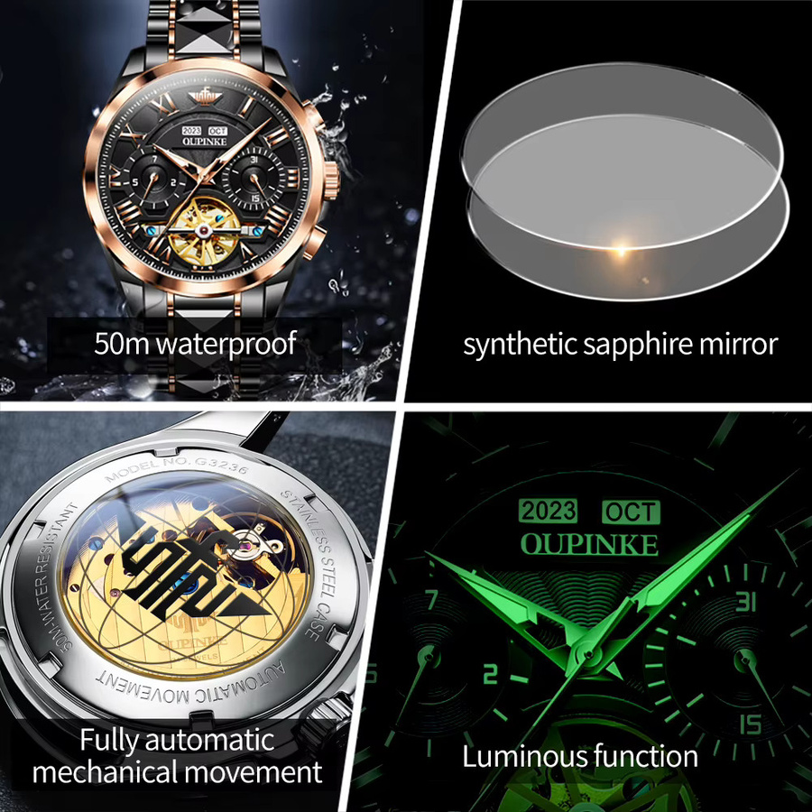 OUPINKE Armbanduhr, Automatik, Edelstahl, Schwarz, Silber, Herren - Bild 6