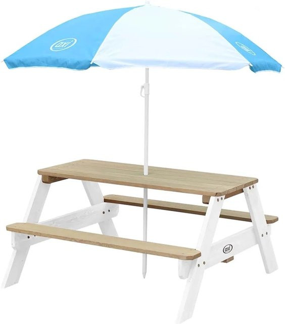 AXI Kinderpicknicktisch aus Hemlockholz mit 4 Sitzplätzen in Weiß und Blau, B/T/H: 95 x 98 x 49 cm - Bild 1