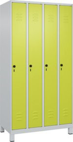 C+P Spind Classic PLUS Garderobenschrank mit 4 Abteilen, Füße, Sicherheits-Drehriegel und 3 Garderobenhaken, Farbe: Grau/Grün, H x B x T: 195 x 100 x 50 cm - Bild 1
