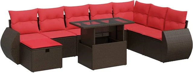 vidaXL 9-teilige Garten-Sofagarnitur aus Poly-Rattan mit Kissen in Schwarz und Braun - Bild 1