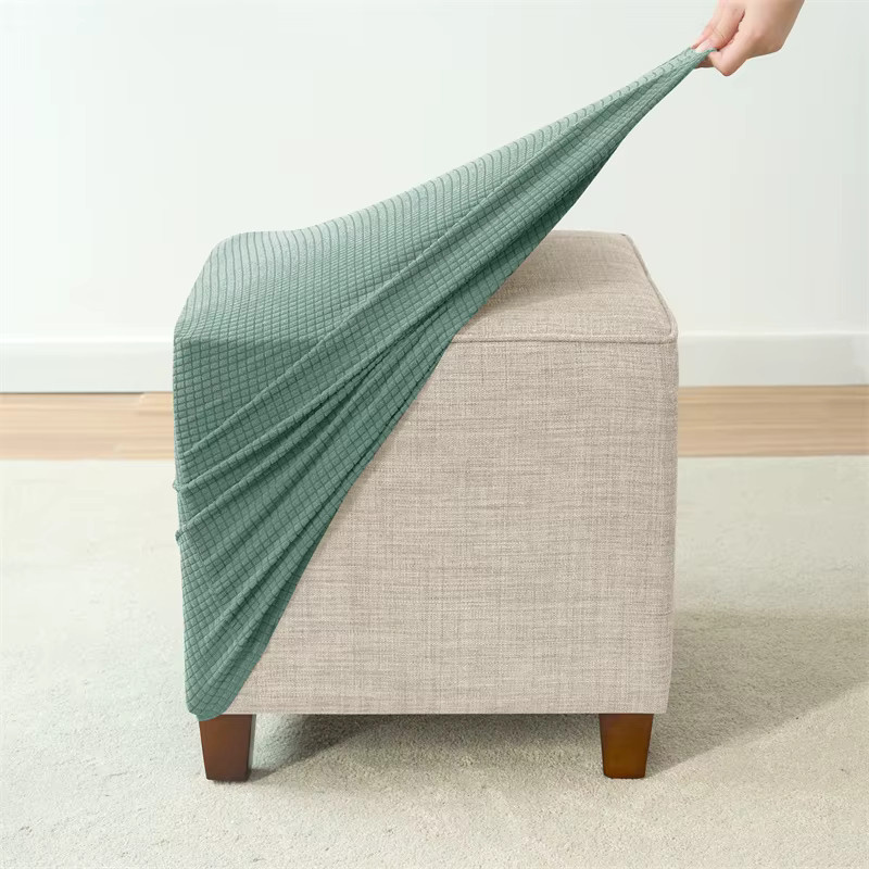 Yupartex Ottoman-Bezug aus elastischem Polar-Fleece in Grün für quadratische Hocker - Bild 3
