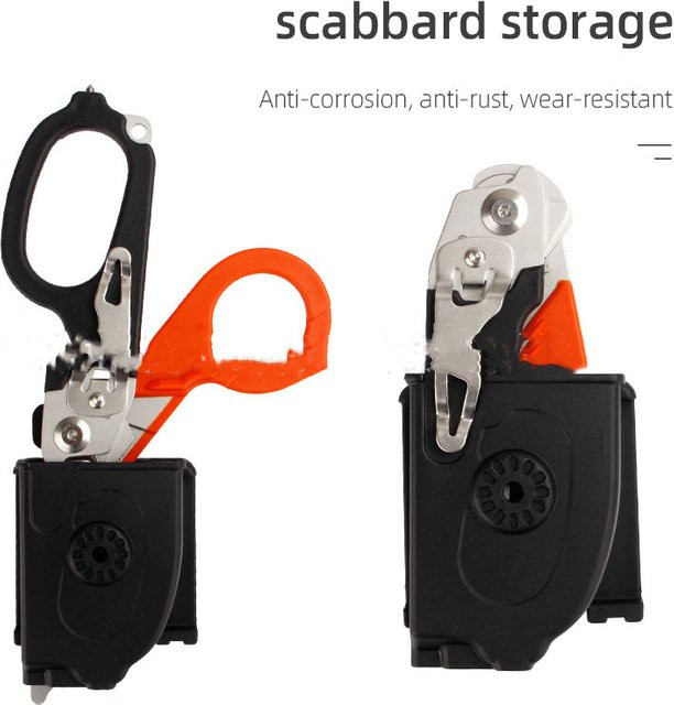 Raptoren Taktische Multifunktionsschere für Leder und Erste Hilfe, Outdoor Survival Tool Faltbare Schere in Orange und Schwarz - Bild 1