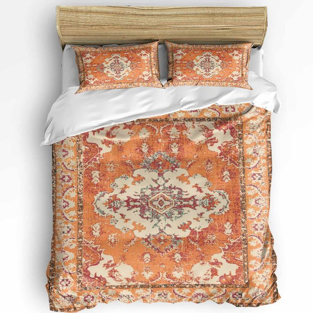 JMG Household Supplies Bettwäscheset Boho-Stil mit floralem Vintage-Blumenmuster in Orange, 3-teilig bestehend aus Bettbezug und Kissenbezügen, B/H: 135 x 200 cm - Bild 1