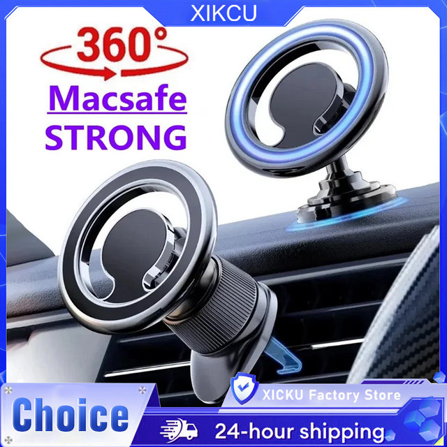 XIKCU Magnetischer Autotelefonhalter 360 Grad drehbar für Instrumententafel oder Luftauslass, GPS Telefonständer für iPhone 16-12, Samsung S24 und Xiaomi 15, Schwarz oder Silber - Bild 1
