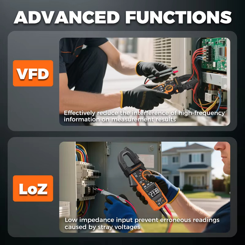 POROMETISTO CM06/CM06Pro Digitales Clamp Meter mit Auto-Ranging, AC/DC Spannungstester, 600A/1000A Multimeter, Amperemeter, Ohm, Hz, Kapazität und NCV Test - Bild 6