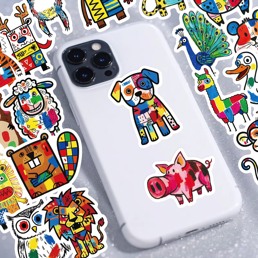 Bunte abstrakte Cartoon Tier Aufkleber Set für Koffer und Notebook, Mehrfarbig - Bild 4