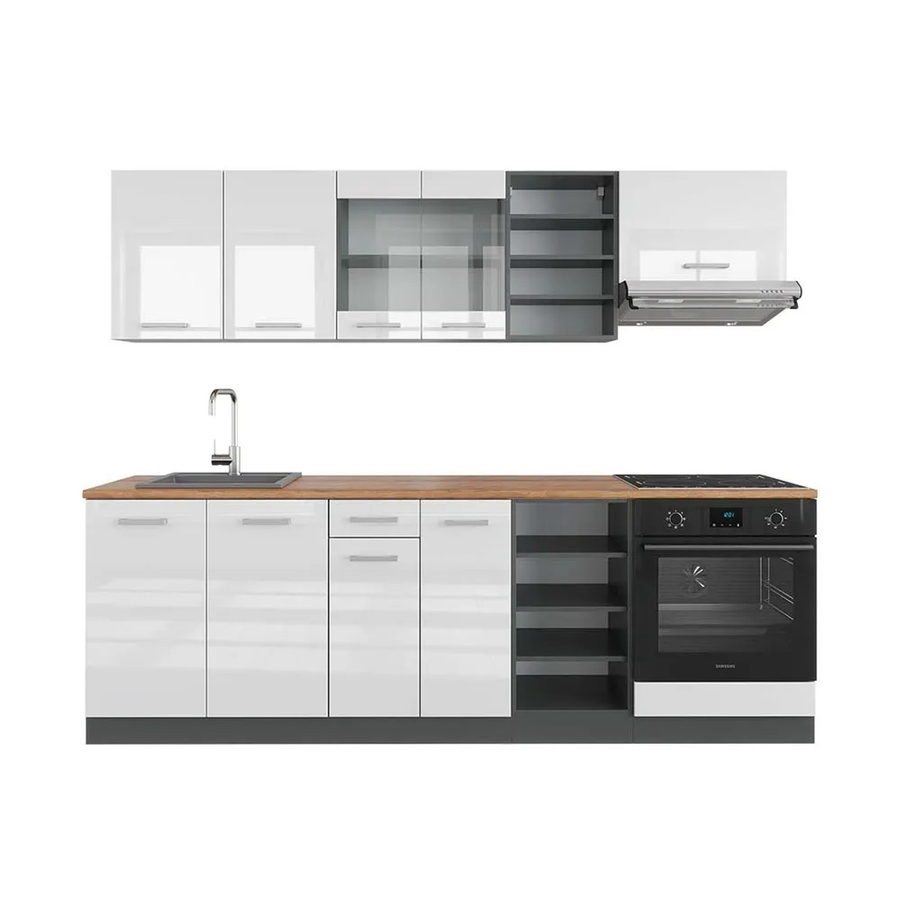 Vicco R-Line Küchenzeile modern in Weiß Hochglanz und Anthrazit mit Eiche Optik, Breite: 240 cm - Bild 2