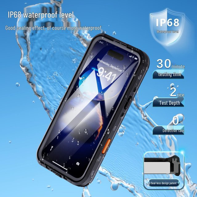 GearUp AutoMoto Wasserdichte magnetische Tauchhülle für iPhone 16 Pro Max, iPhone 16 Pro und iPhone 17 Pro Max in Schwarz und Rot - Bild 1